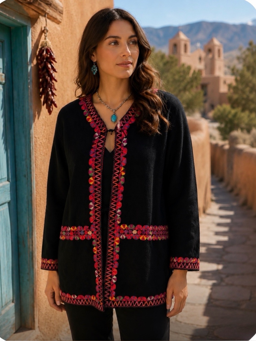 VTG Ann Lawrence Santa Fe Wool Jacket Embroidered Southwest Cardigan Art Wear XL